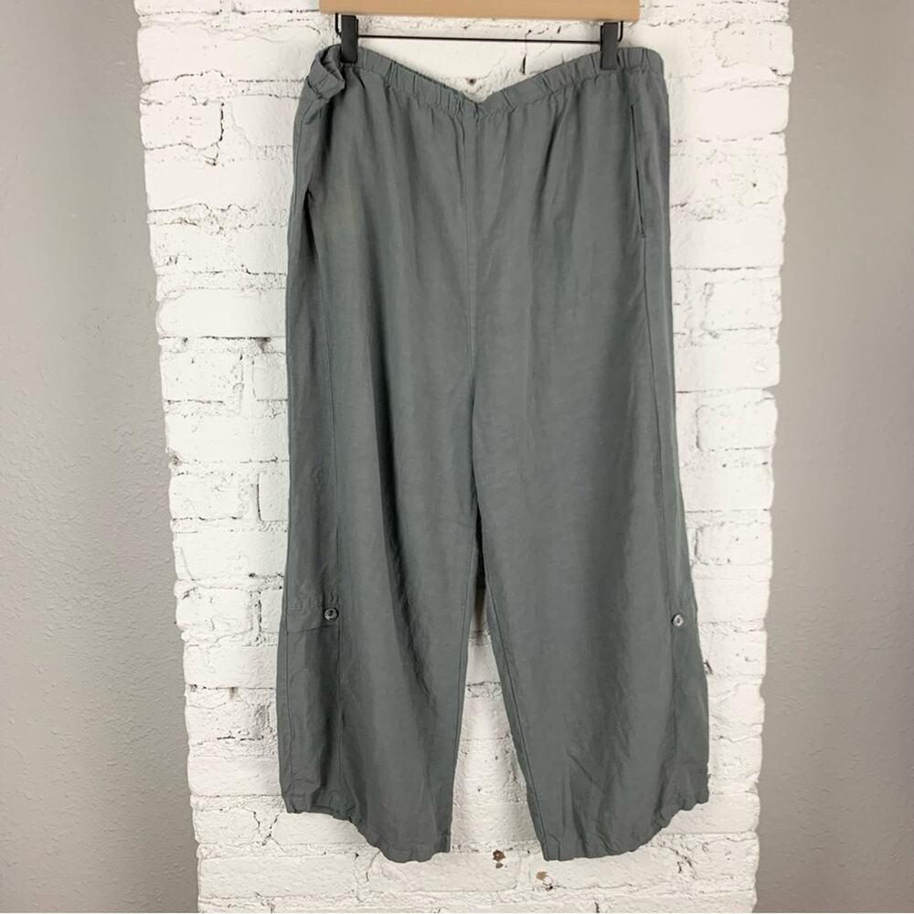 Lisa Bayne Grey Linen Wide Leg Balloon Pants Button XXL
